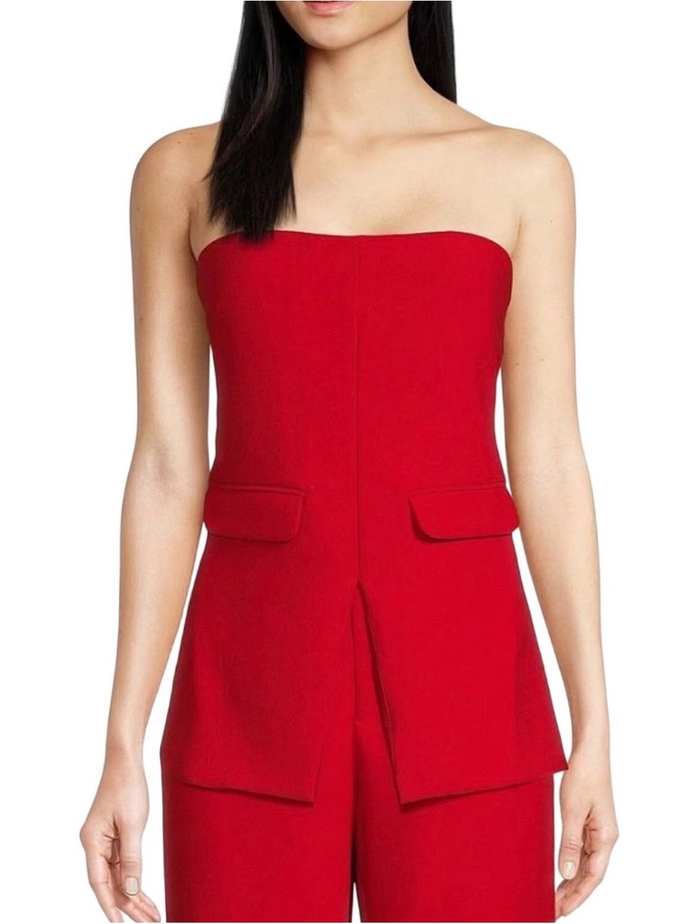 Le AL.X Strapless Red Crepe Top Peplum Cargo Detail XS